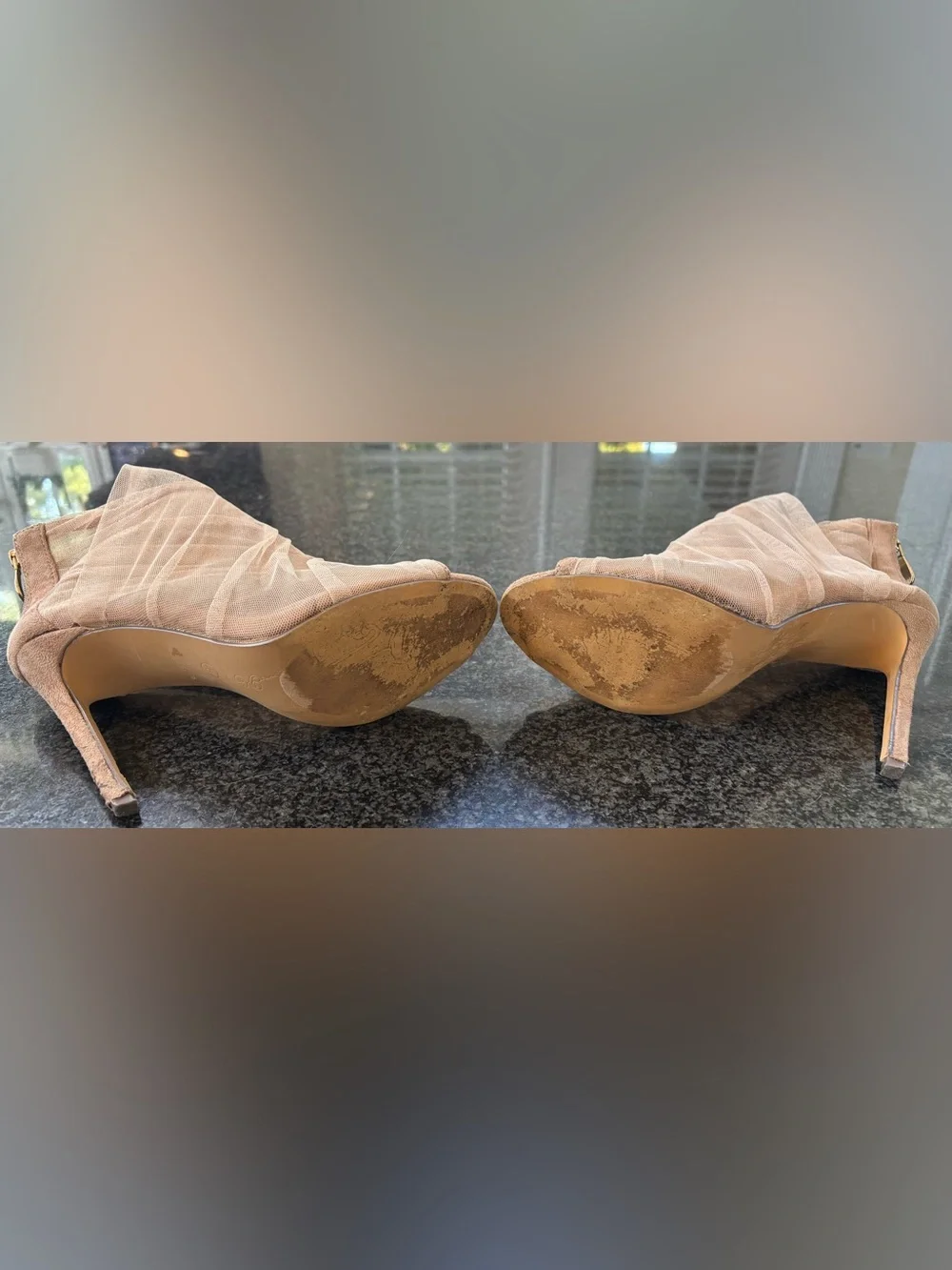 Penny Loves Kenny Nude Mesh Peep-Toe Stiletto Booties